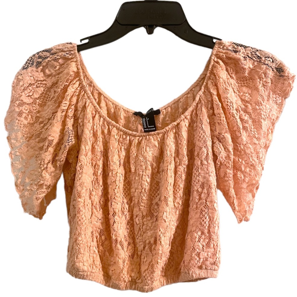 3 for $15 Forever 21 Floral Lace Dusty Pink Bell Sleeve Crop Top Romantic